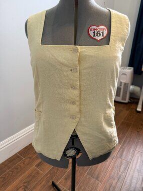 LOFT Butter Yellow Linen Blend Large Vest Top Lined Tie Back